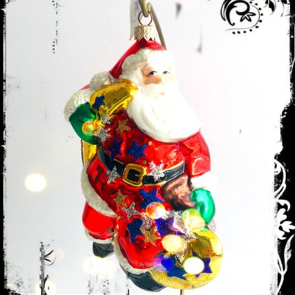 SALE Authentic Christopher Radko SANTA Claus on the Gold Moon Huge Glass Ornamnt - Picture 1 of 10